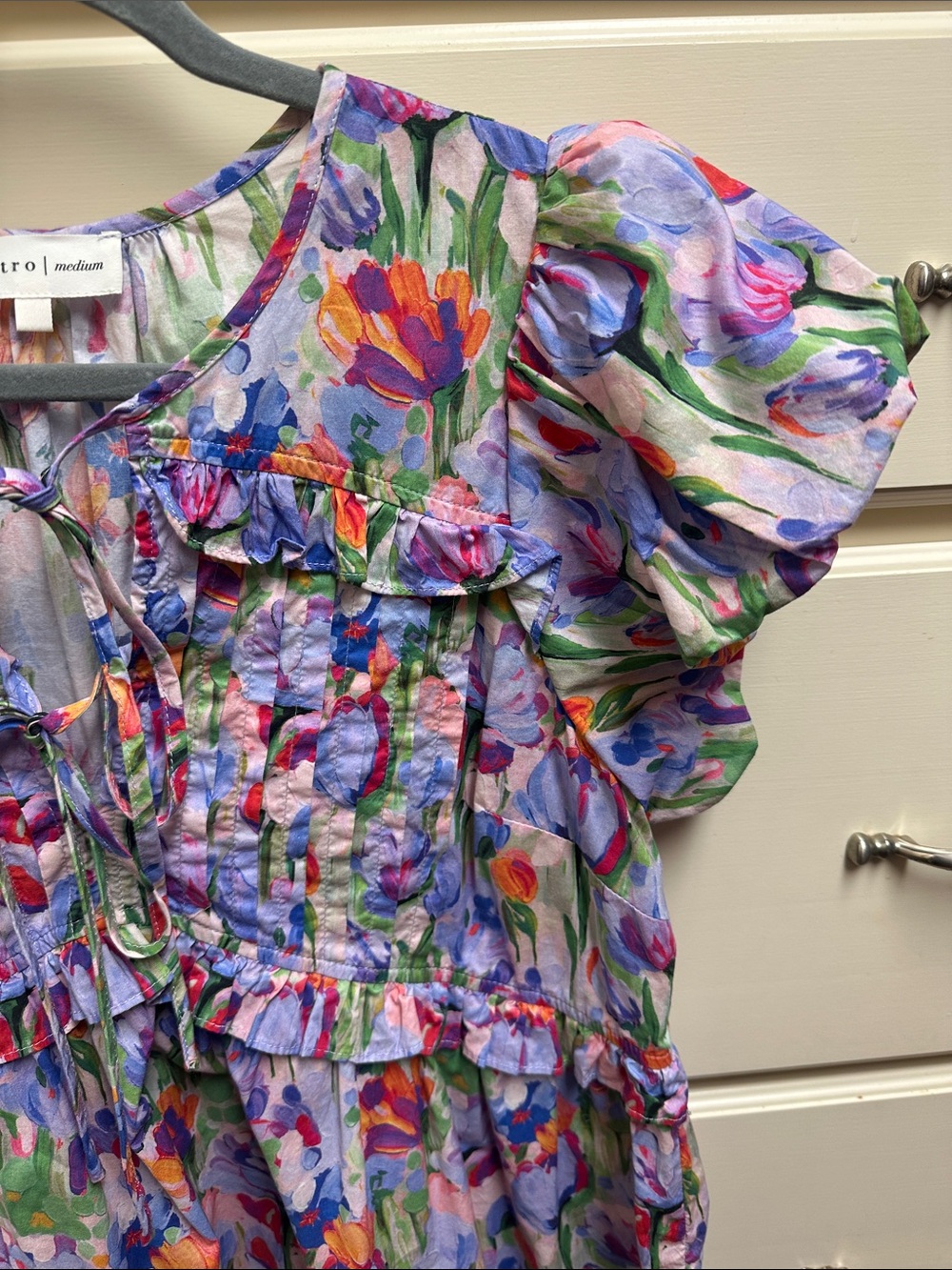 entro Lavender Floral Puff-Sleeve Top with Ruffle Details - Picture 4 of 8